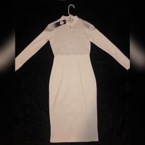 All white dress with white mesh cut outs